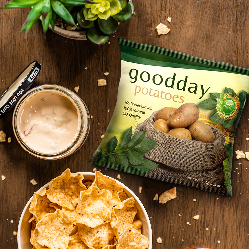 Custom Printed Green Color Empty Compostable Paper Potato Chip Bags For Sale